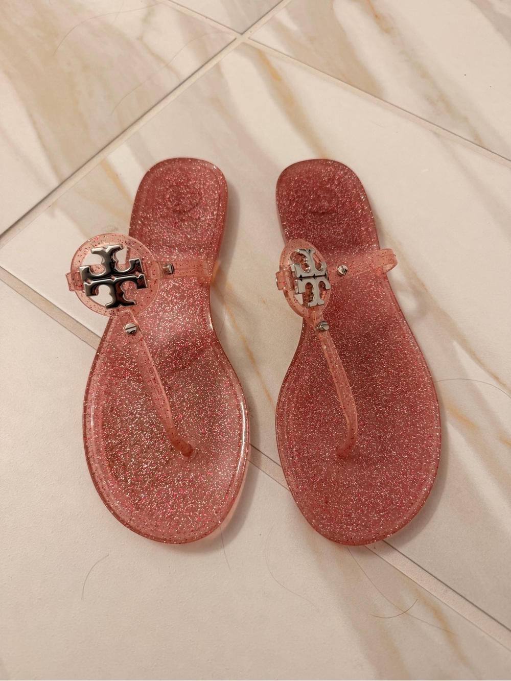Tory Burch Rose Pink Glitter Jelly  Sandals